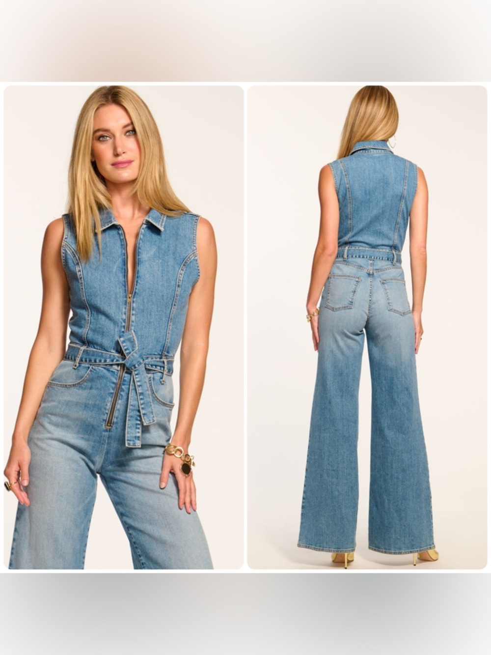 New! Ramy Brook Jemma Denim Wide Leg Belted Jumpsuit 💙 Size 26 NWT! - Picture 3 of 14